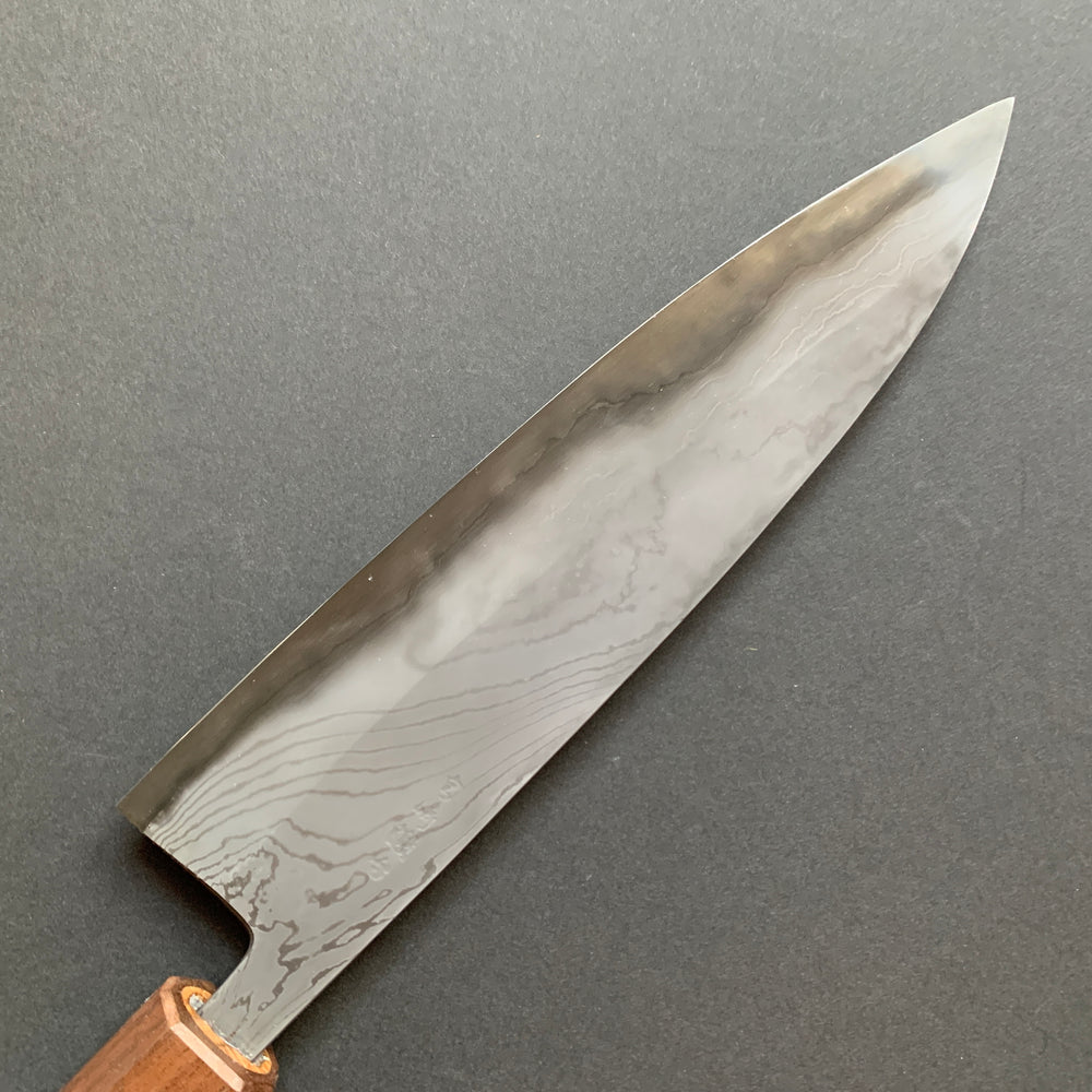 Petty knife, Aogami Super carbon steel with iron cladding, wave shaped Damascus finish, honwarikomi construction - Miyazaki