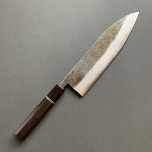 Gyuto knife, Aogami Super carbon steel with iron cladding, wave shaped Damascus and Kurouchi finish, honwarikomi construction - Miyazaki