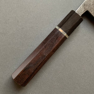 Gyuto knife, Aogami Super carbon steel with iron cladding, wave shaped Damascus and Kurouchi finish, honwarikomi construction - Miyazaki