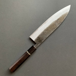 Gyuto knife, Aogami Super carbon steel with iron cladding, wave shaped Damascus and Kurouchi finish, honwarikomi construction - Miyazaki