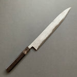 Sujihiki knife, Aogami Super carbon steel with iron cladding, wave shaped Damascus finish, honwarikomi construction - Miyazaki