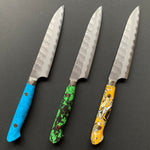 Petty knife, SG2 powder steel, Tsuchime finish, Western style Turquoise handle - Nigara