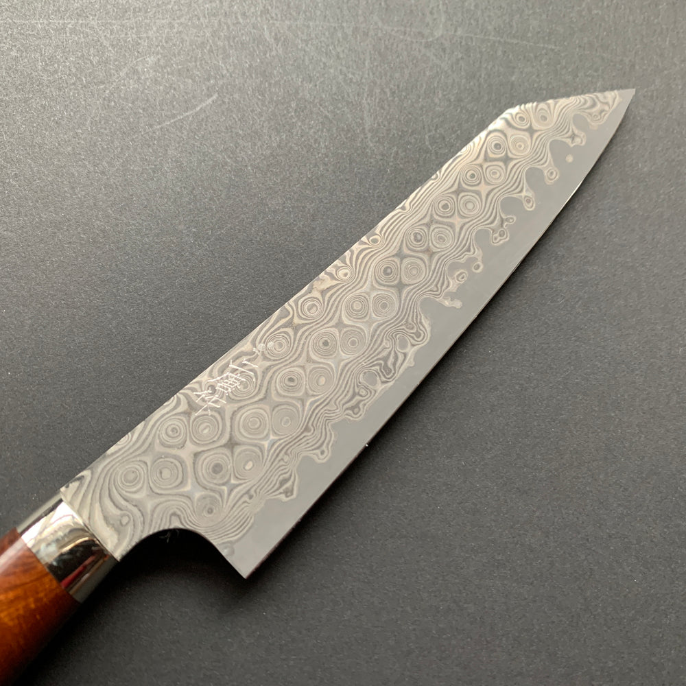 Kiritsuke Petty knife, SG2 powder steel, Damascus finish, Western style Ironwood handle - Nigara