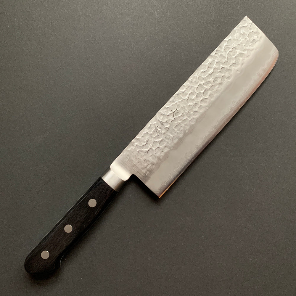 Nakiri knife, Aogami Super carbon steel with stainless steel cladding, Tsuchime finish - Ohishi