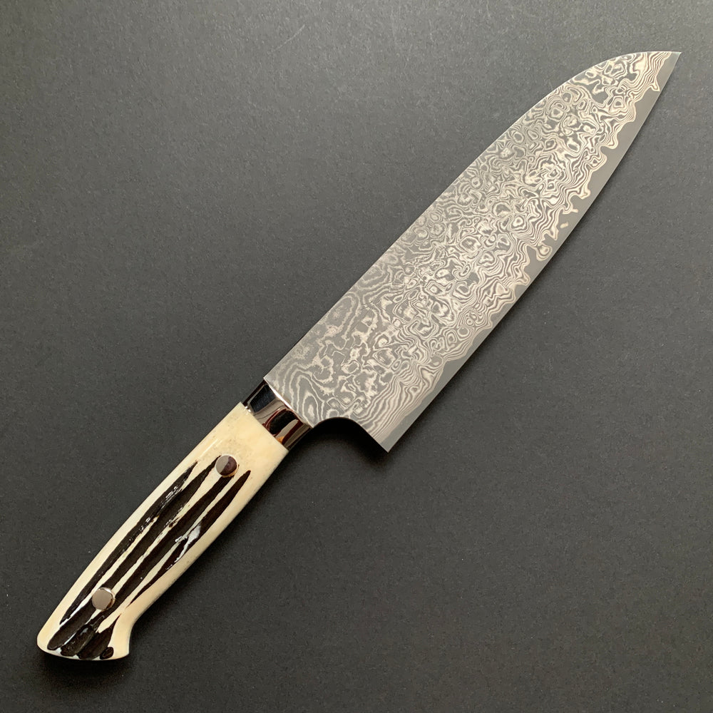 Santoku knife, SG2 stainless steel, etched Damascus finish, jigged bone handle - Saji