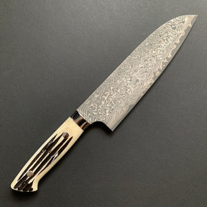 Santoku knife, SG2 stainless steel, etched Damascus finish, jigged bone handle - Saji