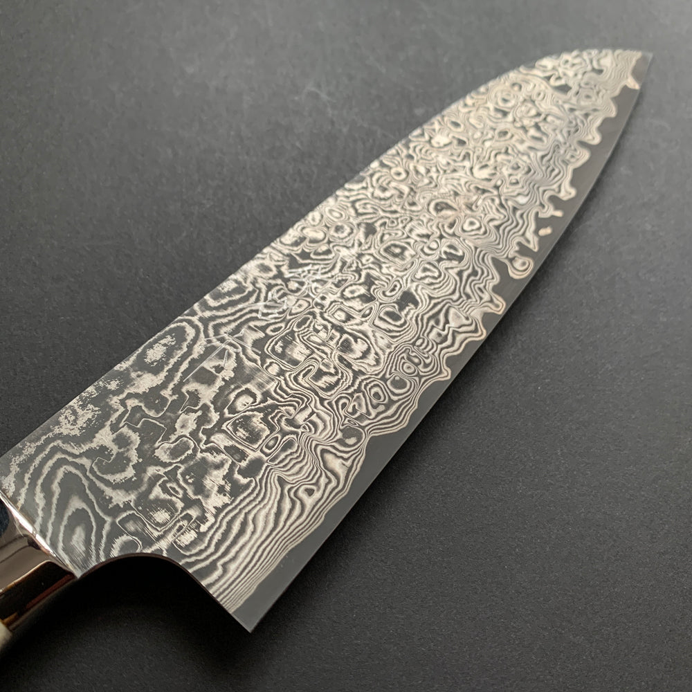 Santoku knife, SG2 stainless steel, etched Damascus finish, jigged bone handle - Saji