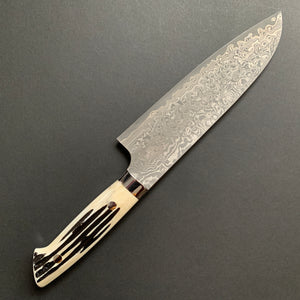 Santoku knife, SG2 stainless steel, etched Damascus finish, jigged bone handle - Saji
