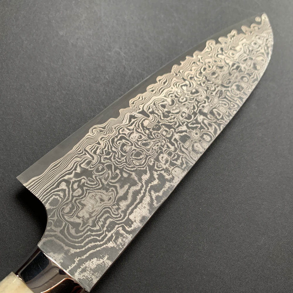 Santoku knife, SG2 stainless steel, etched Damascus finish, jigged bone handle - Saji