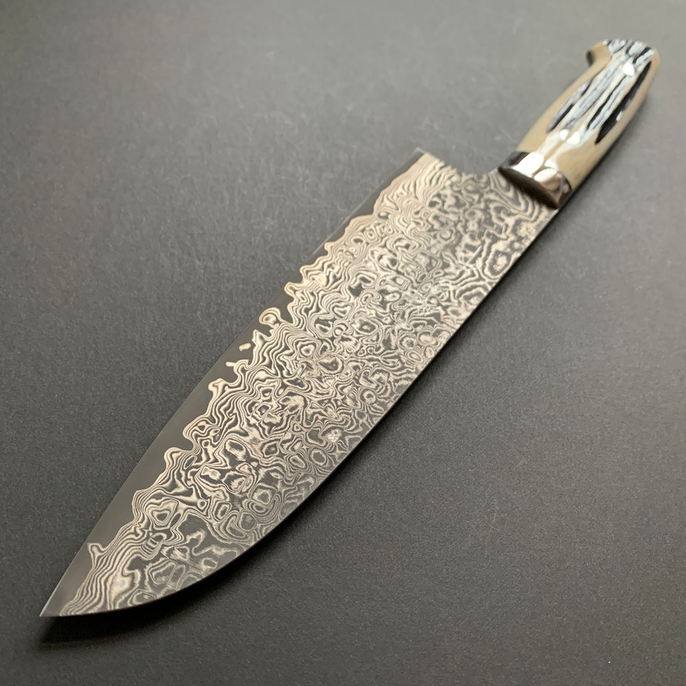 Santoku knife, SG2 stainless steel, etched Damascus finish, jigged bone handle - Saji