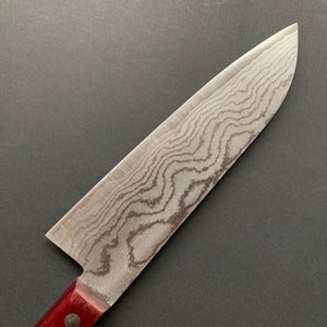 Santoku knife, VG10, damascus finish, red handle - Shigeki Tanaka