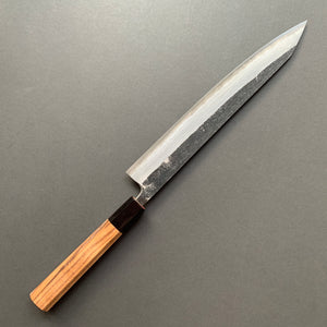 Kiritsuke Sujihiki knife, Aogami 2 with iron cladding, Kurouchi Damascus finish, Kumokage range - Hatsukokoro