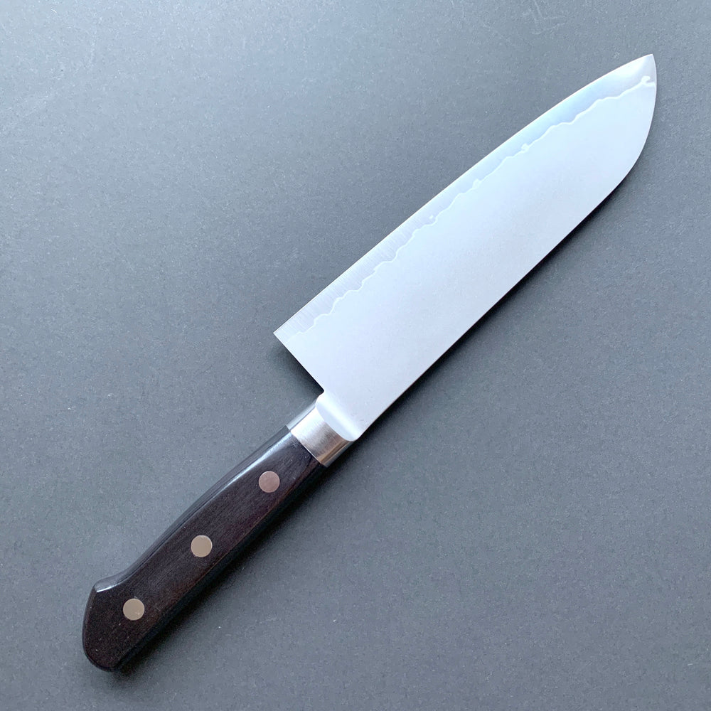 
            
                Load image into Gallery viewer, Santoku knife, VG10 stainless steel, Kasumi finish, Western style black handle - Miki Hamono
            
        