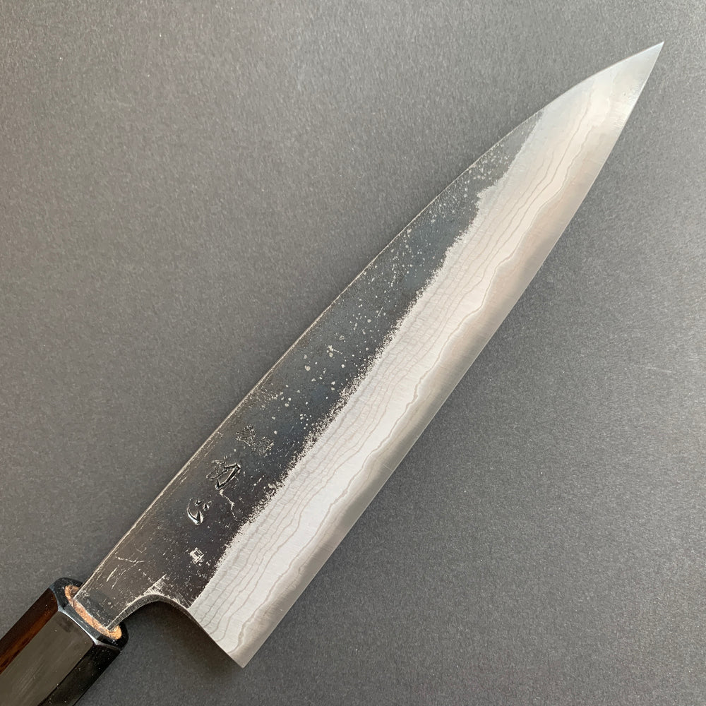 Petty knife, Aogami 2 with iron cladding, Kurouchi Damascus finish, Kumokage range - Hatsukokoro