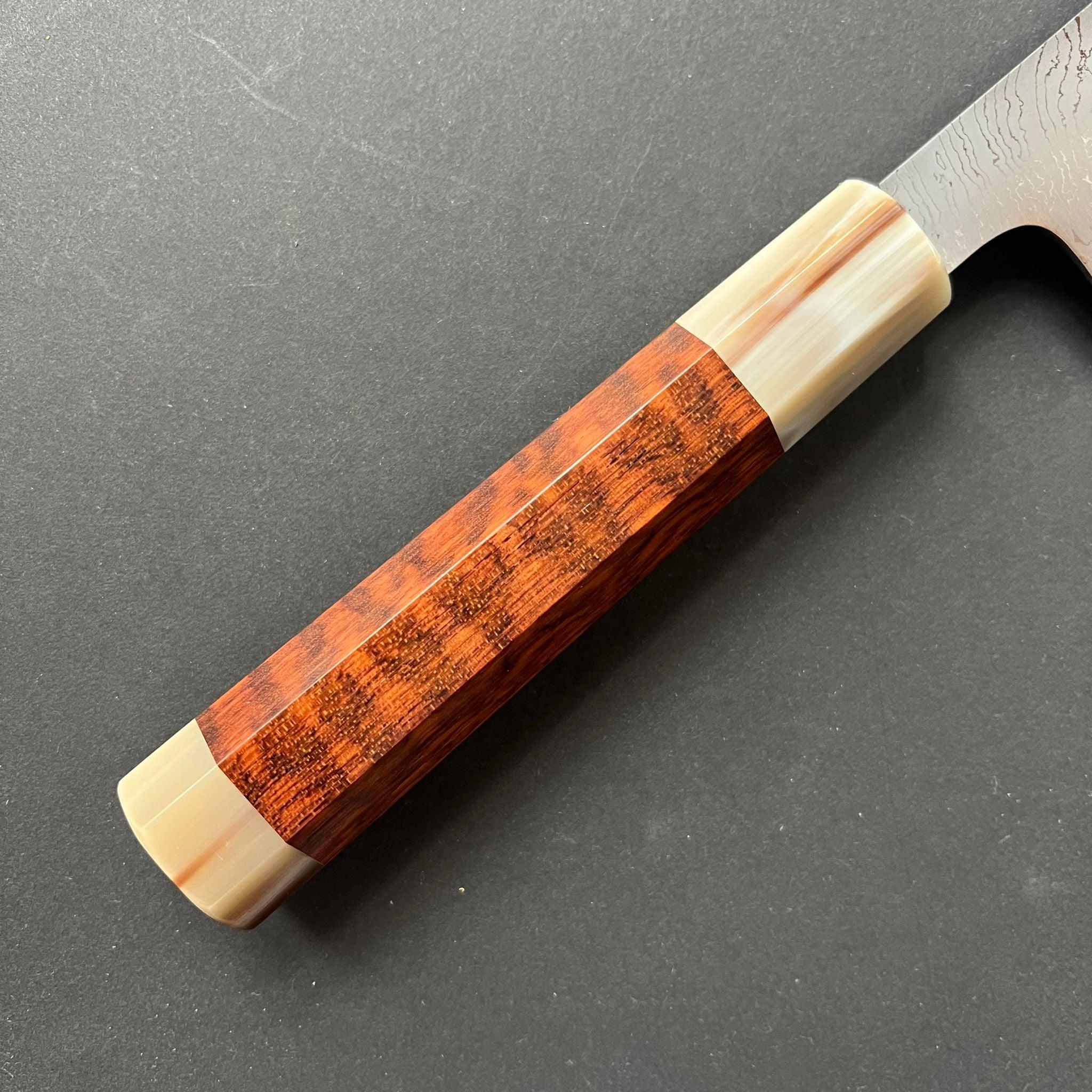 Gyuto knife, Shirogami 2 with iron cladding, Hand Laminated Damascus finish, Hyomon range - Hatsukokoro - Kitchen Provisions