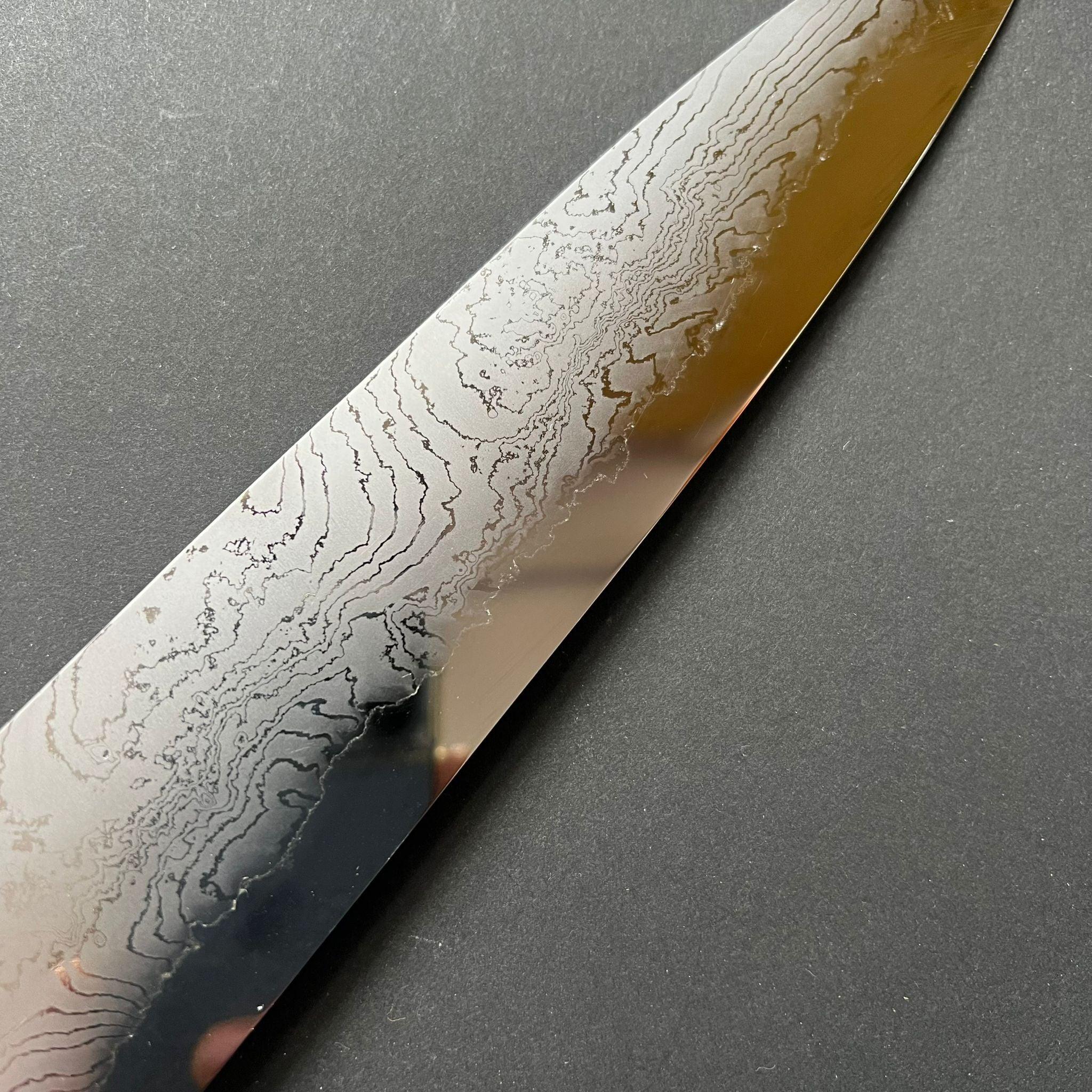 Gyuto knife, Shirogami 2 with iron cladding, Hand Laminated Damascus finish, Hyomon range - Hatsukokoro - Kitchen Provisions