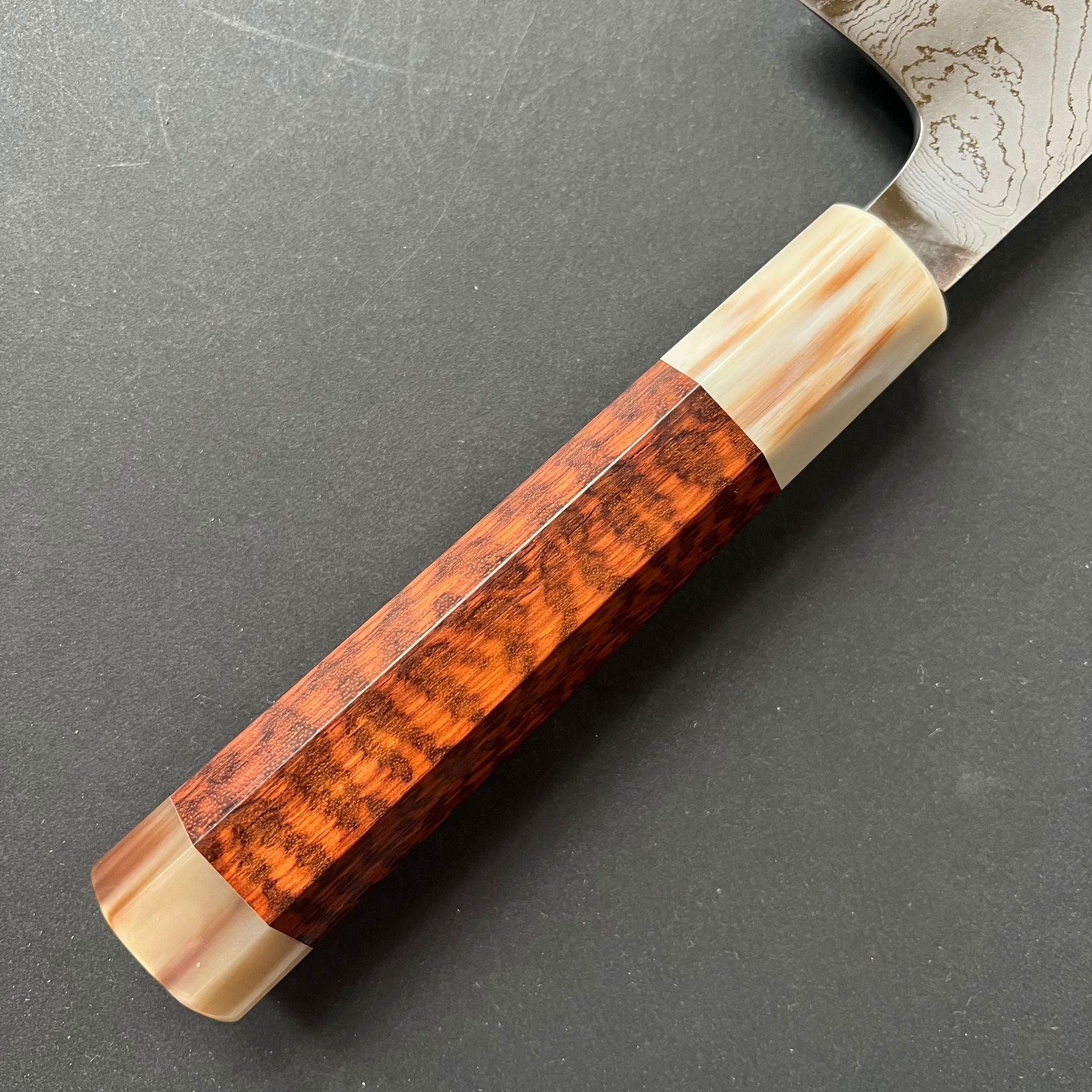 Gyuto knife, Shirogami 2 with iron cladding, Hand Laminated Damascus finish, Hyomon range - Hatsukokoro - Kitchen Provisions