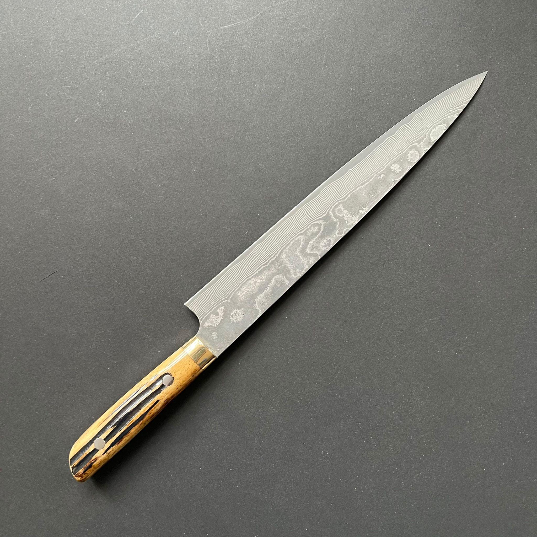 Sujihiki knife, VG10 Stainless Steel, Damascus finish, Dyed Cow Horn western style handle - Saji - Kitchen Provisions