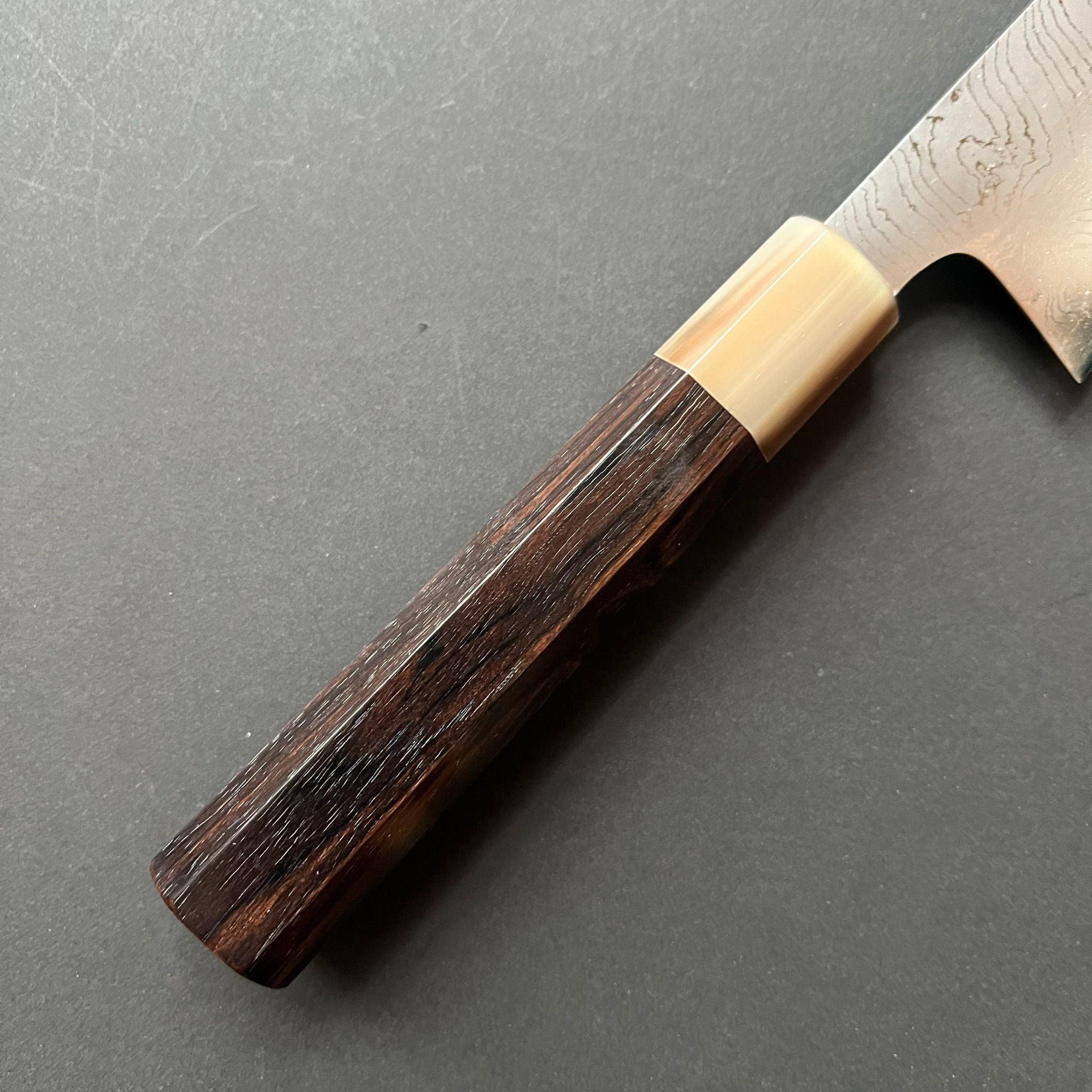 Gyuto knife, Shirogami 2 with iron cladding, Hand Laminated Damascus finish, Hyomon range - Hatsukokoro - Kitchen Provisions