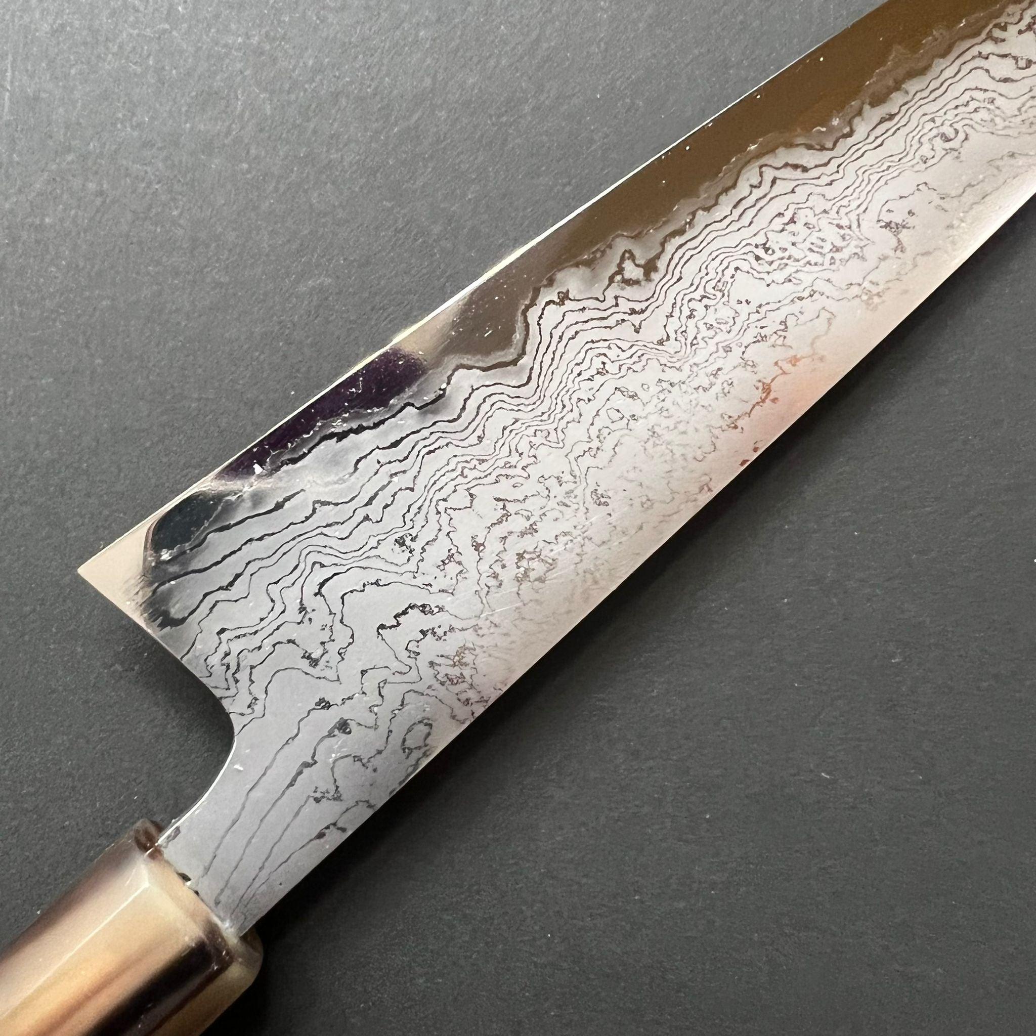 Gyuto knife, Shirogami 2 with iron cladding, Hand Laminated Damascus finish, Hyomon range - Hatsukokoro - Kitchen Provisions