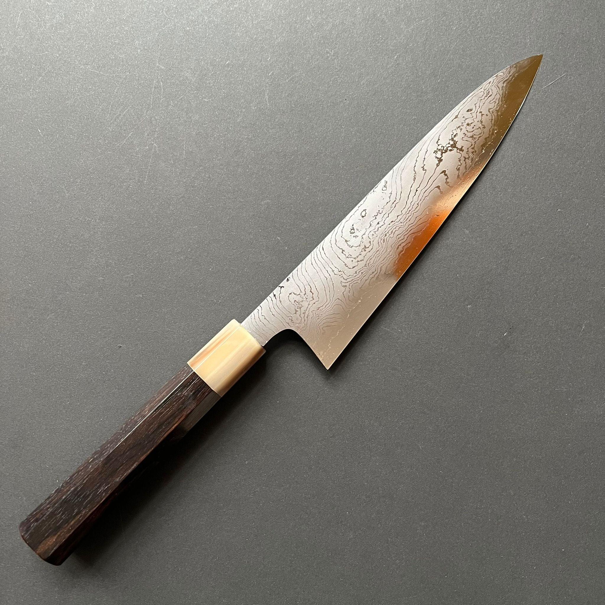 Gyuto knife, Shirogami 2 with iron cladding, Hand Laminated Damascus finish, Hyomon range - Hatsukokoro - Kitchen Provisions
