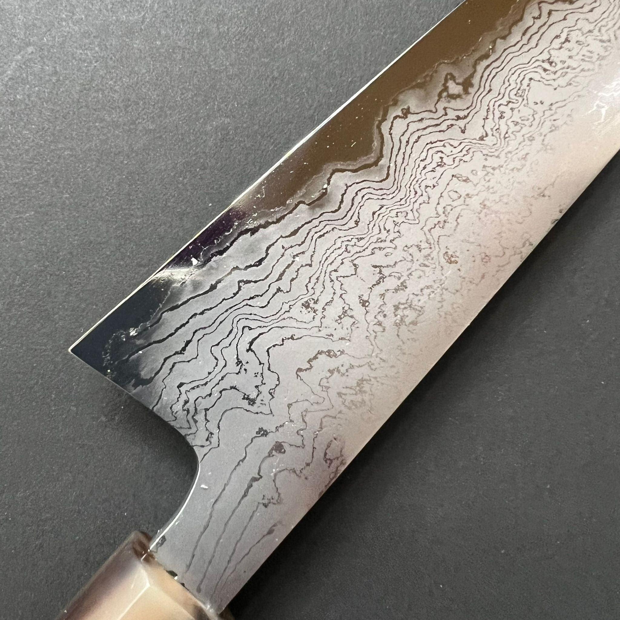 Gyuto knife, Shirogami 2 with iron cladding, Hand Laminated Damascus finish, Hyomon range - Hatsukokoro - Kitchen Provisions