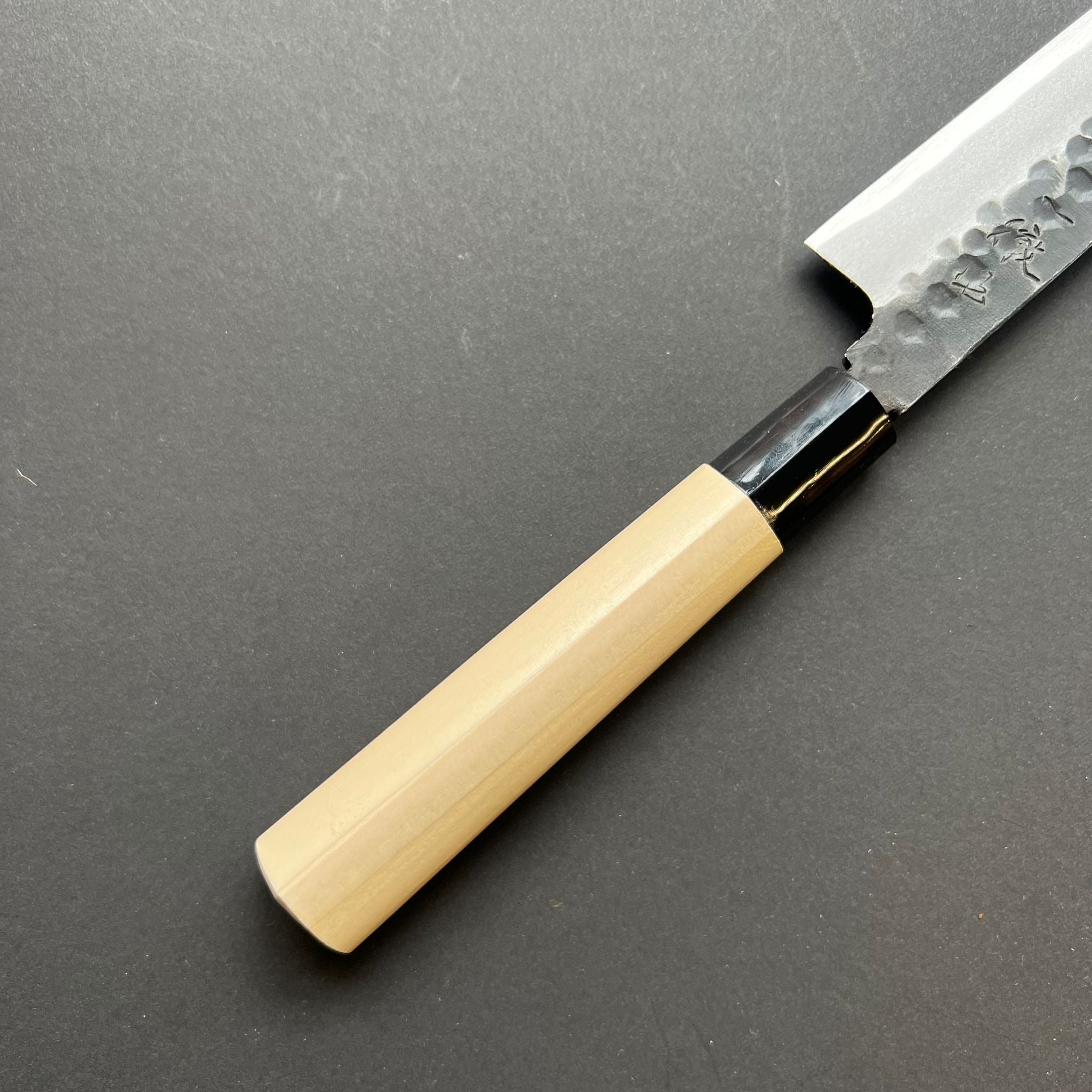 Yanagiba Knife, Left handed, Shirogami 2 Carbon Steel, Iron Clad, Kurouchi and Tsuchime Finish - Ittetsu