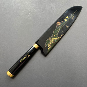 Santoku knife, SG2 stainless steel, Diamond Damascus finish, Maki-e Urushi Lacquered Handle and Saya - Saji