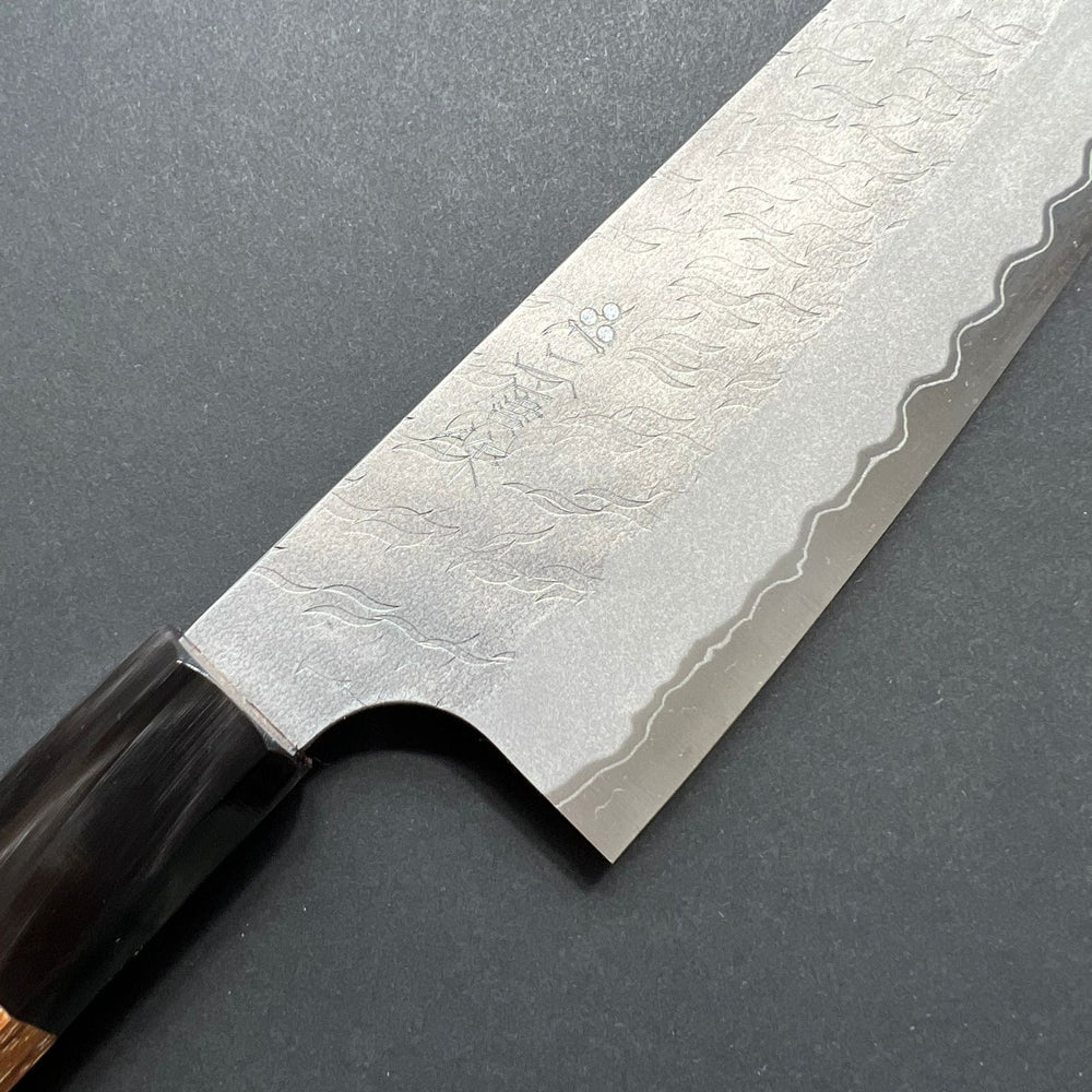 Santoku knife, Aogami Super with stainless steel cladding, migaki tsuchime finish - Nigara