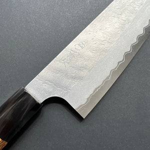 Santoku knife, Aogami Super with stainless steel cladding, migaki tsuchime finish - Nigara