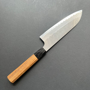 Santoku knife, Aogami Super with stainless steel cladding, migaki tsuchime finish - Nigara
