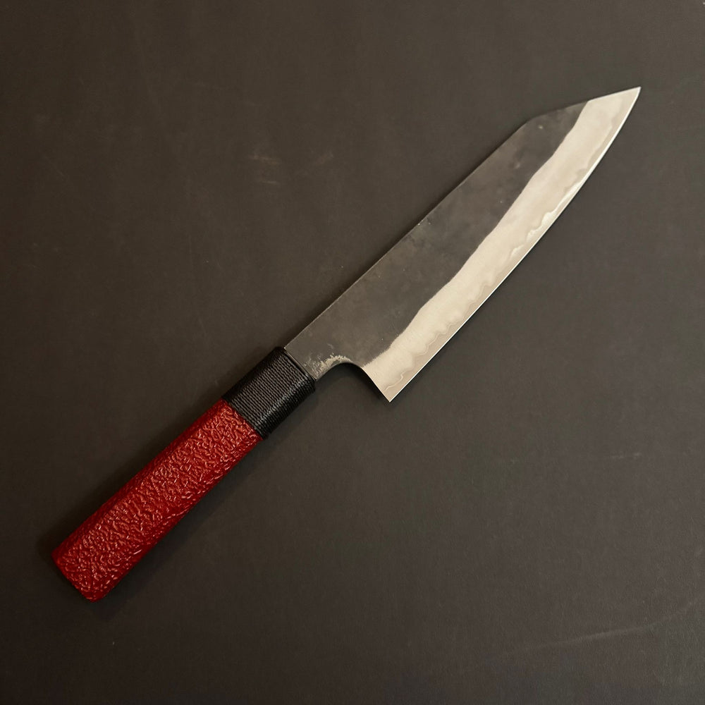 Kiritsuke Gyuto knife, Aogami Super carbon steel with Stainless Steel cladding, Kurouchi finish, Red Urushi handle - Kenshiro Hatono
