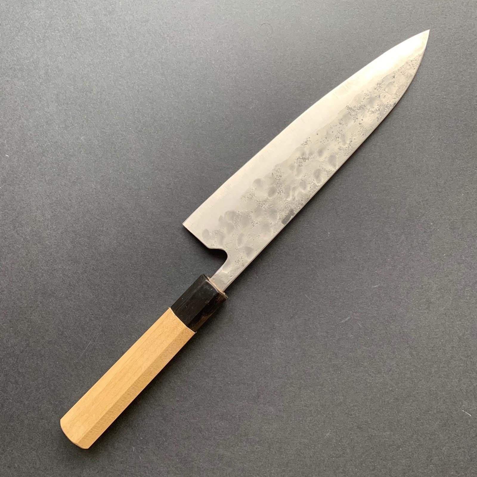 Gyuto knife, Shirogami 1 with stainless steel cladding, nashiji finish, Maboroshi range, wa handle - Fujiwara - Kitchen Provisions
