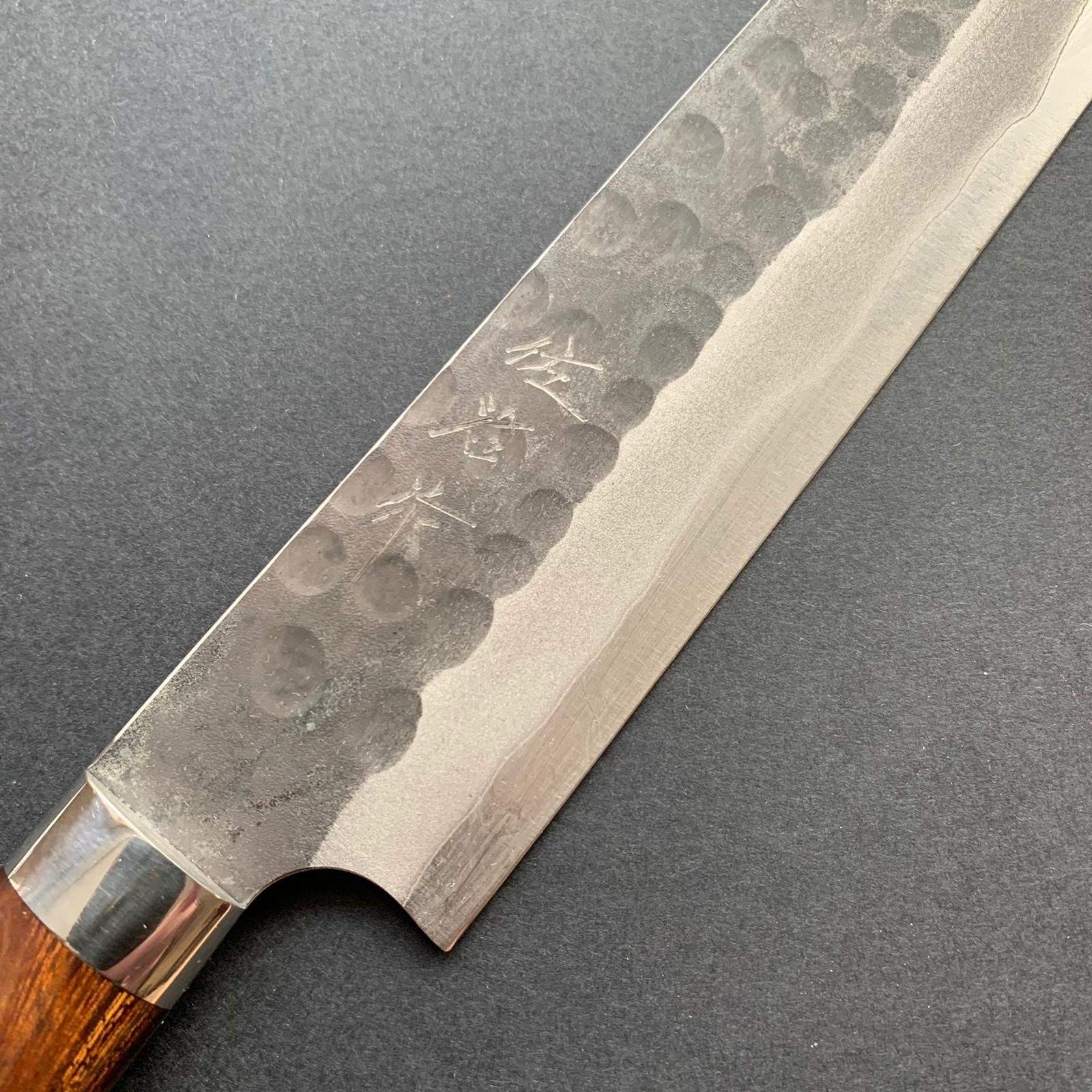 Sujihiki knife, Aogami Super carbon steel, Kurouchi and Tsuchime finish - Saji - Kitchen Provisions