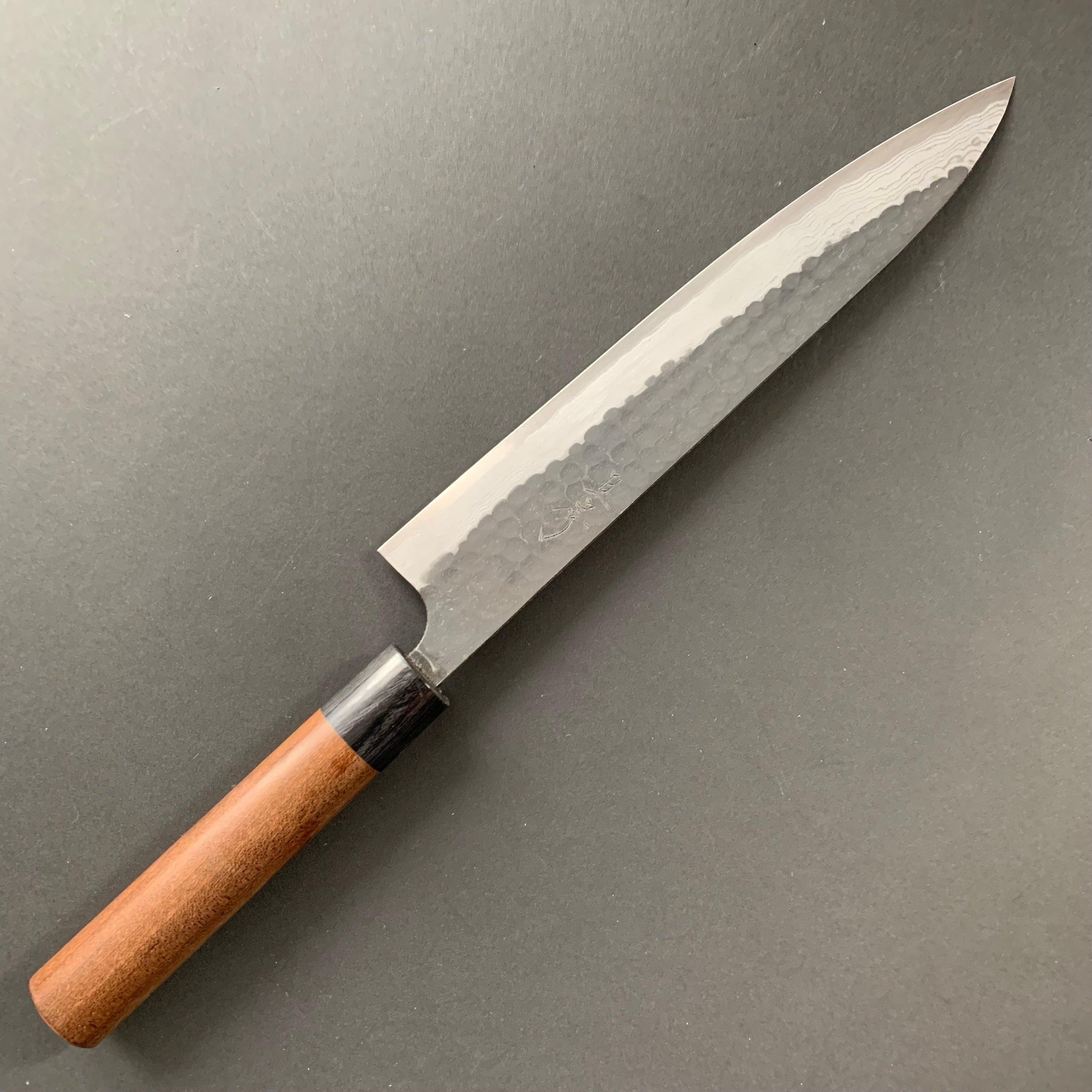 Sujihiki knife, Aogami Super carbon steel, Kurouchi Tsuchime and damascus finish - Akifusa - Kitchen Provisions