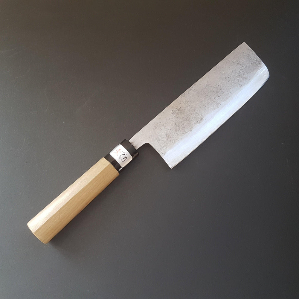 Nakiri knife, Shirogami 1 with stainless steel cladding, Nashiji range, wa handle - Fujiwara - Kitchen Provisions