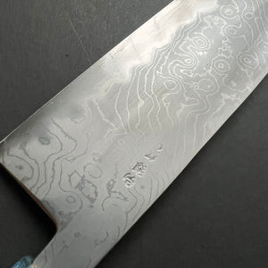 Santoku knife, Aogami 2 carbon steel with iron cladding, wave shaped Damascus finish, honwarikomi construction - Miyazaki
