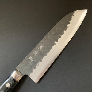 Santoku knife, aogami super, ss-clad, 165mm, tsuchime kurouchi finish - Kato - Kitchen Provisions