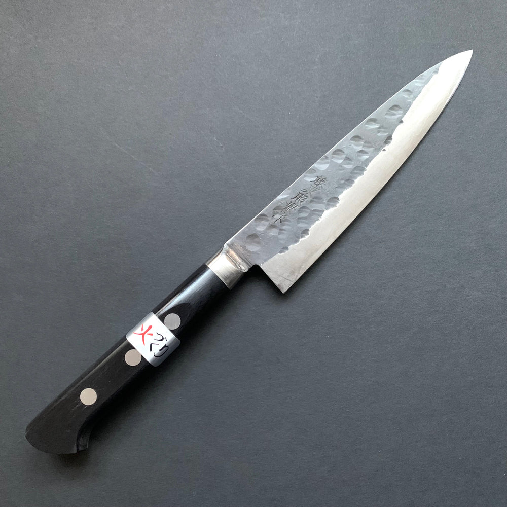 Petty knife, Aogami super with stainless steel cladding, Tsuchime Kurouchi finish, Denka range, Western handle - Fujiwara