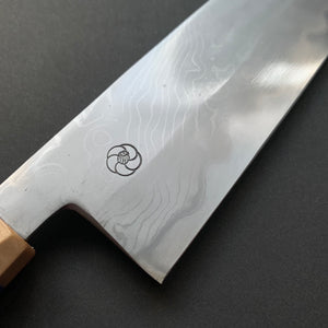 
            
                Load image into Gallery viewer, Sujihiki knife, Aogami 2 carbon steel with iron cladding, wave shaped Damascus finish, honwarikomi construction - Miyazaki
            
        