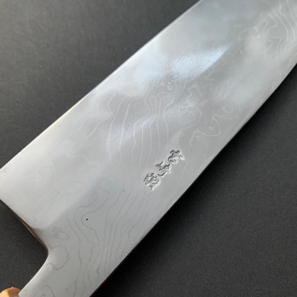 
            
                Load image into Gallery viewer, Sujihiki knife, Aogami 2 carbon steel with iron cladding, wave shaped Damascus finish, honwarikomi construction - Miyazaki
            
        