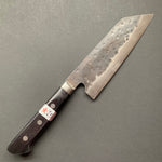 Santoku knife, Aogami super with stainless steel cladding, Tsuchime Kurouchi finish, Denka range, Western handle - Fujiwara