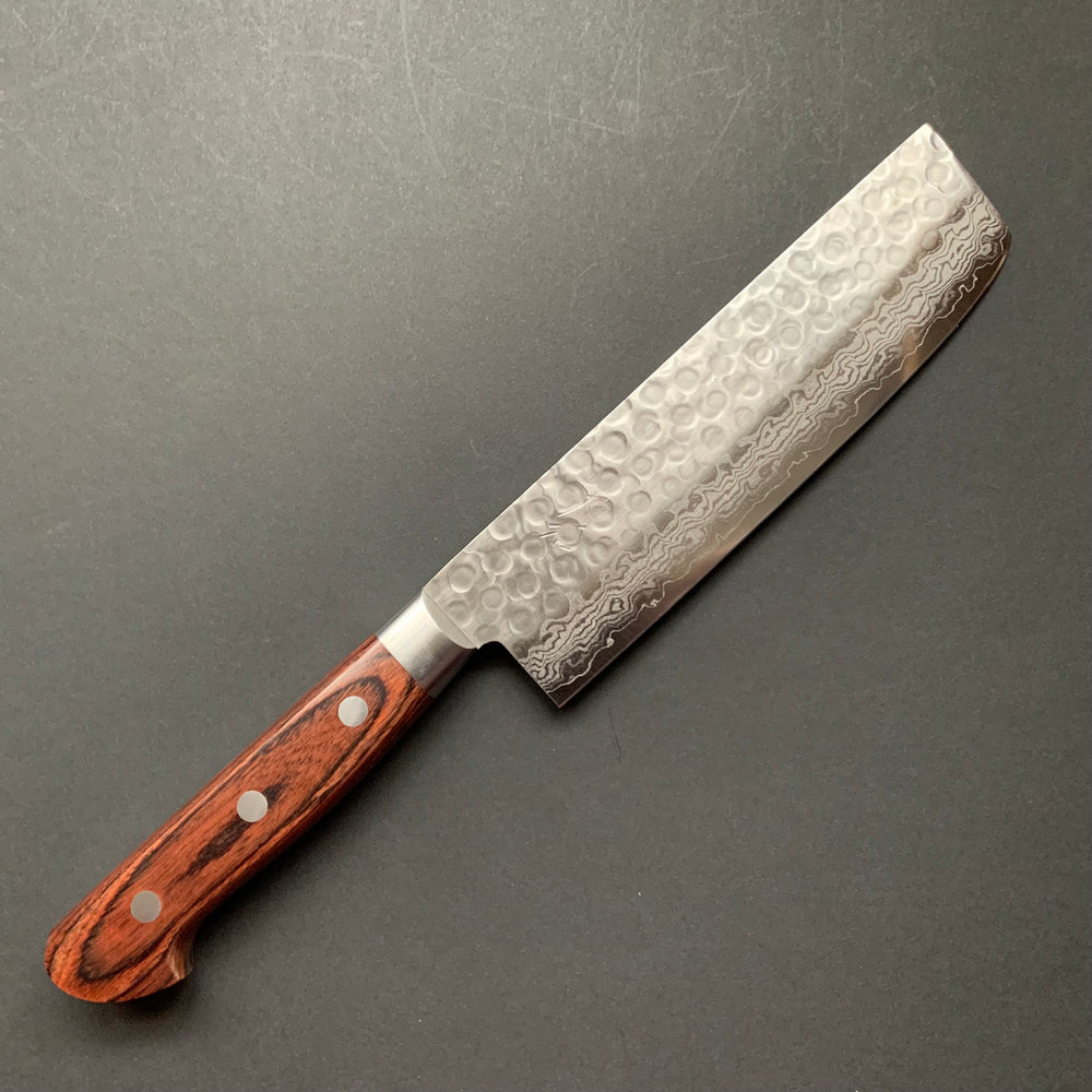 Nakiri knife, VG10, damascus and tsuchime finish - Ohishi