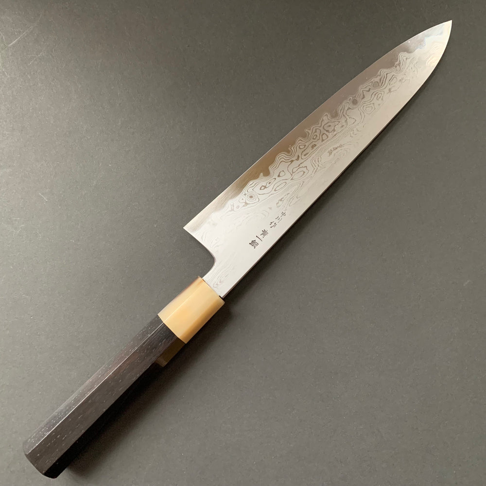 Gyuto knife, Aogami 1 with iron cladding, Damascus finish - Nakagawa Hamono x Naohito Myojin