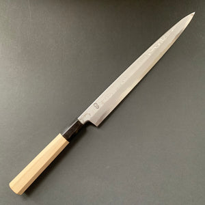 Yanagiba Knife, Aogami 1 with iron cladding, Damascus finish, Kikuzuki Uzu range - Sakai Kikumori