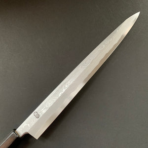 Yanagiba Knife, Aogami 1 with iron cladding, Damascus finish, Kikuzuki Uzu range - Sakai Kikumori