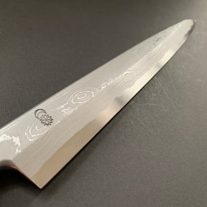 Yanagiba Knife, Aogami 1 with iron cladding, Damascus finish, Kikuzuki Uzu range - Sakai Kikumori