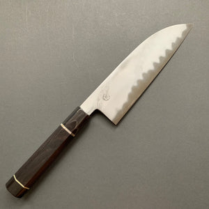 Santoku knife, Aogami 2 carbon steel with super soft iron cladding, Damascus finish, honwarikomi construction - Miyazaki