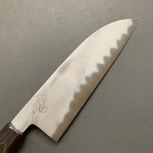 Santoku knife, Aogami 2 carbon steel with super soft iron cladding, Damascus finish, honwarikomi construction - Miyazaki