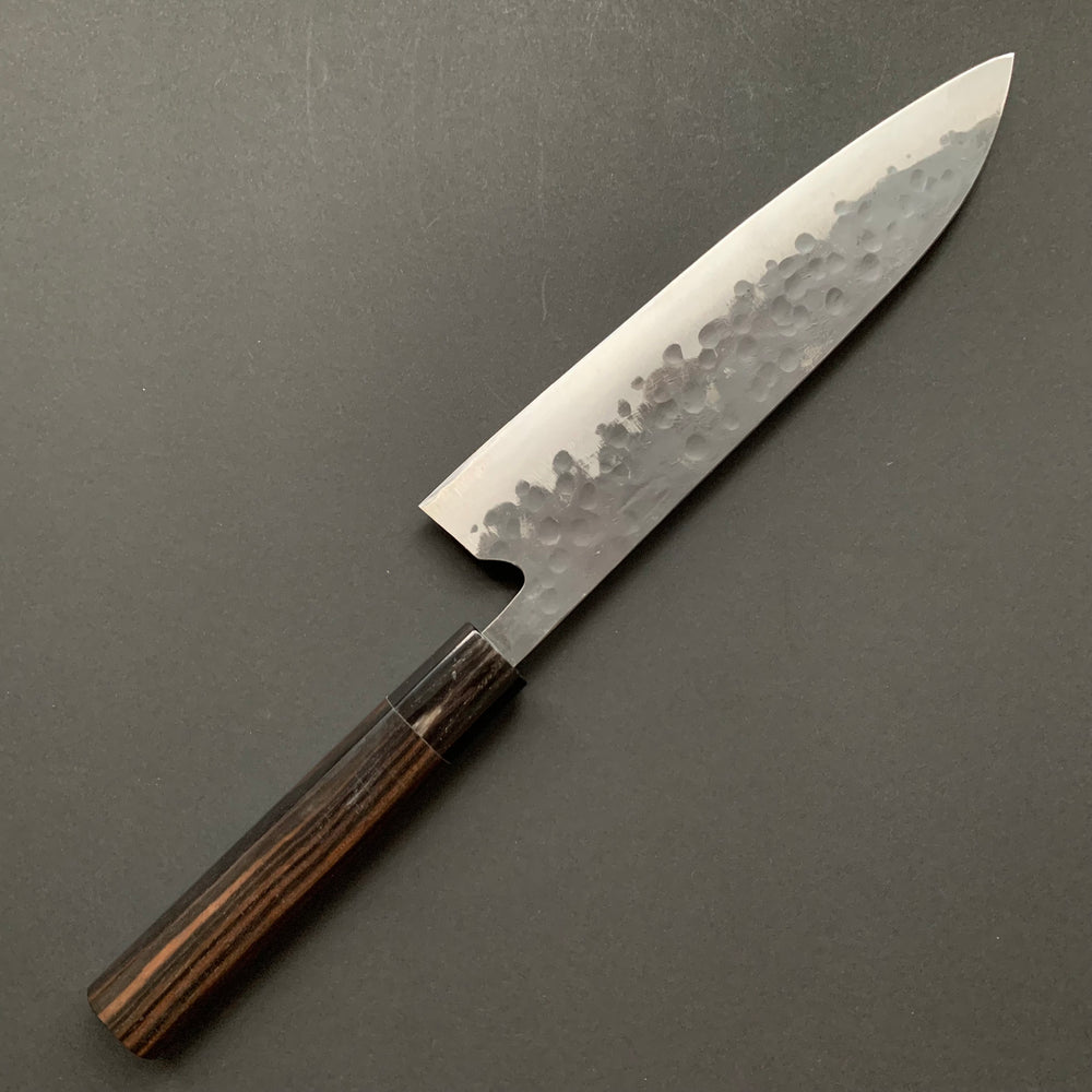 Gyuto knife, Aogami super with stainless steel cladding, Tsuchime Kurouchi finish, Denka range, Japanese handle - Fujiwara
